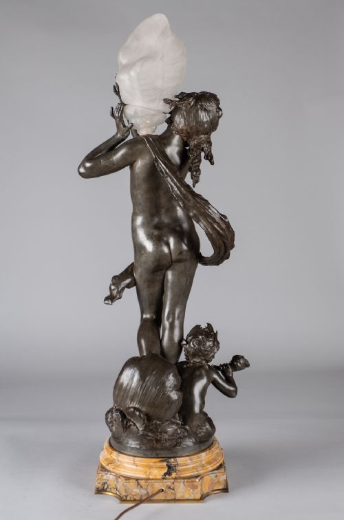 A STUNNING 19TH CENTURY FRENCH SILVERED SPELTER FIGURAL LAMP SCULPTURE SIGNED AUGUSTE MOREAU - ADDITIONAL PHOTO 4