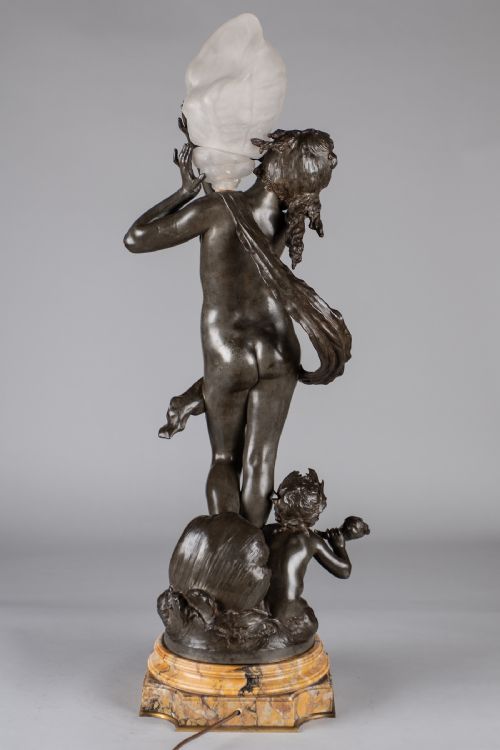 A STUNNING 19TH CENTURY FRENCH SILVERED SPELTER FIGURAL LAMP SCULPTURE SIGNED AUGUSTE MOREAU - ADDITIONAL PHOTO 5
