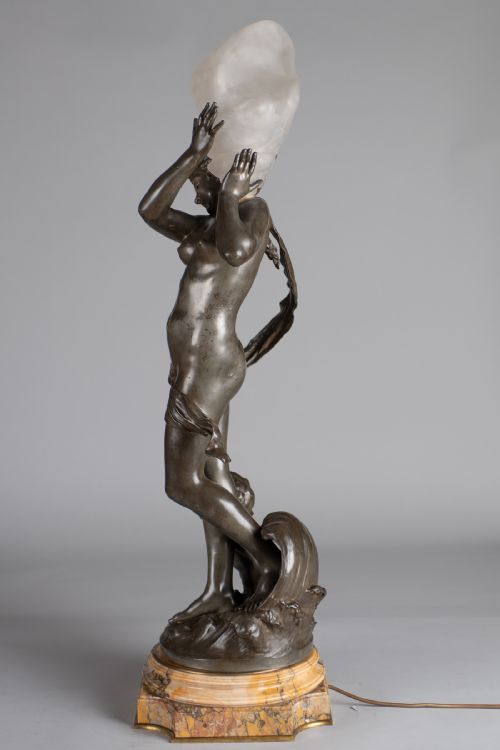 A STUNNING 19TH CENTURY FRENCH SILVERED SPELTER FIGURAL LAMP SCULPTURE SIGNED AUGUSTE MOREAU - ADDITIONAL PHOTO 6