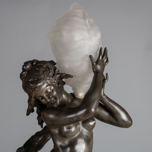 A STUNNING 19TH CENTURY FRENCH SILVERED SPELTER FIGURAL LAMP SCULPTURE SIGNED AUGUSTE MOREAU - ADDITIONAL PHOTO 7