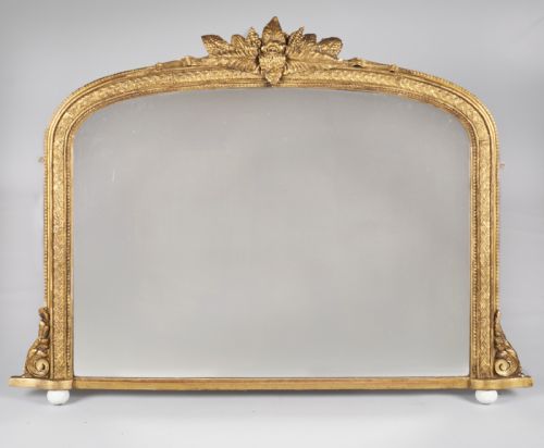 Large 19th Century English Victorian Gilt Overmantle Mirror