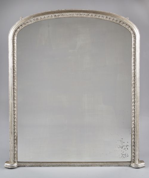 A Lovely Large 19th Century English Victorian Silvered Overmantle Mirror