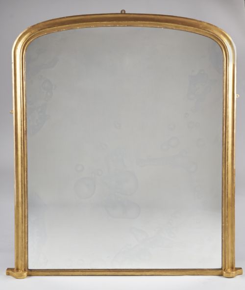 A Large English Victorian Gilt Archtop Overmantle Mirror