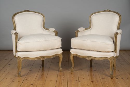 A Large Pair of French Louis Xv Style Painted Bergere Armchairs.