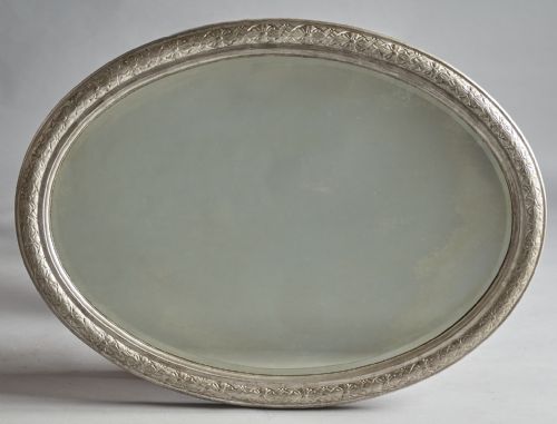 19th Century Large English Victorian Silvered Oval Overmantle Mirror