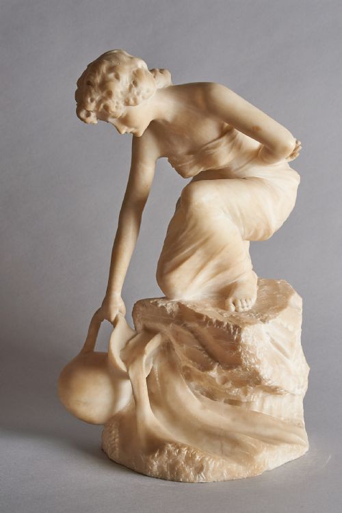 Stunning French Carved Alabaster Sculpture of a Female Water Carrier