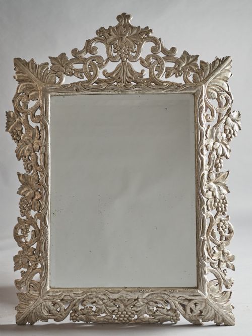 Large 19th Century French Carved Wood Silvered Overmantle Mirror
