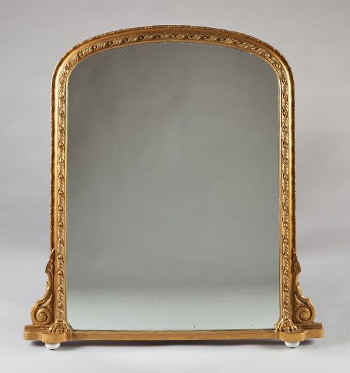 A Large 19th Century English Victorian Gilt Archtop Overmantle Mirror