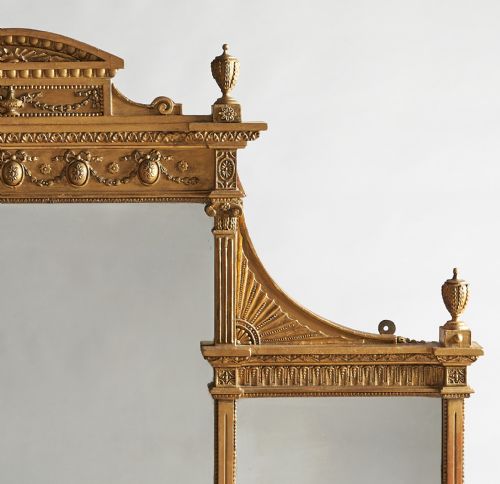 A LARGE 19TH CENTURY ENGLISH VICTORIAN GILT OVERMANTLE MIRROR WITH GILDED BRACKETS - ADDITIONAL PHOTO 2
