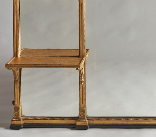 A LARGE 19TH CENTURY ENGLISH VICTORIAN GILT OVERMANTLE MIRROR WITH GILDED BRACKETS - ADDITIONAL PHOTO 5