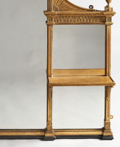 A LARGE 19TH CENTURY ENGLISH VICTORIAN GILT OVERMANTLE MIRROR WITH GILDED BRACKETS - ADDITIONAL PHOTO 6
