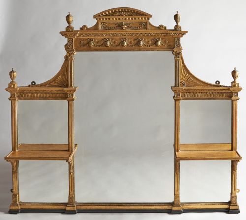 A LARGE 19TH CENTURY ENGLISH VICTORIAN GILT OVERMANTLE MIRROR WITH GILDED BRACKETS - ADDITIONAL PHOTO 11