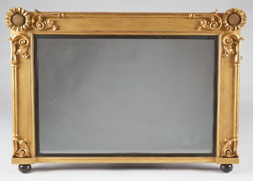 19th Century Large English Victorian Gilt Overmantle Mirror with Carved Sunflowers