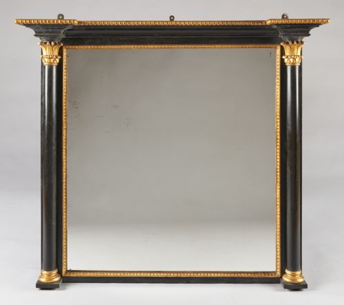 Large 19th Century English Victorian Ebonized and Gilt Neoclassical Overmantle Mirror