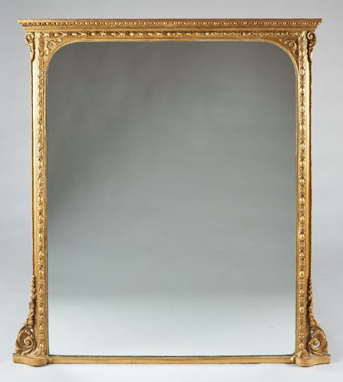 Large 19th Century English Victorian Gilt Overmantle Mirror