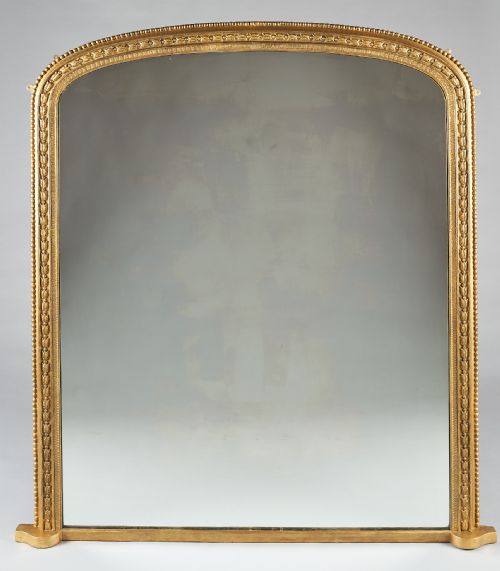 Large 19th Century English Victorian Gilt Arch Top Overmantle Mirror