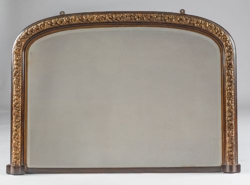 Large 19th Century English Victorian Gilt Archtop Overmantle Mirror