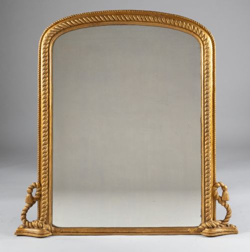 Large 19th Century English Victorian Gilt Archtop Overmantle Mirror