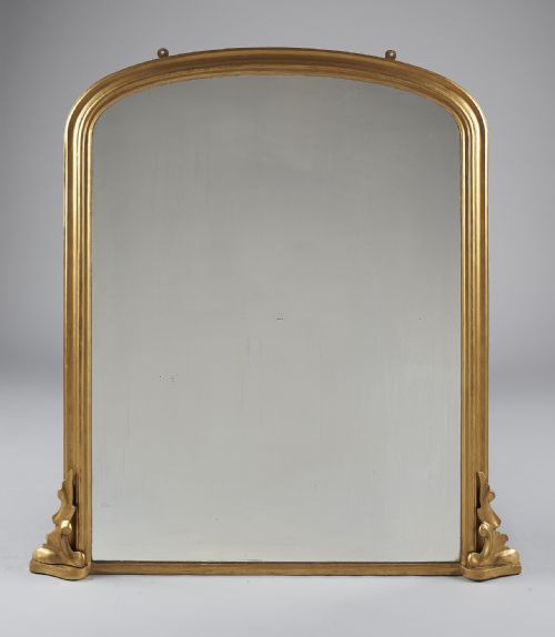Large 19th Century English Victorian Gilt Archtop Overmantle Mirror