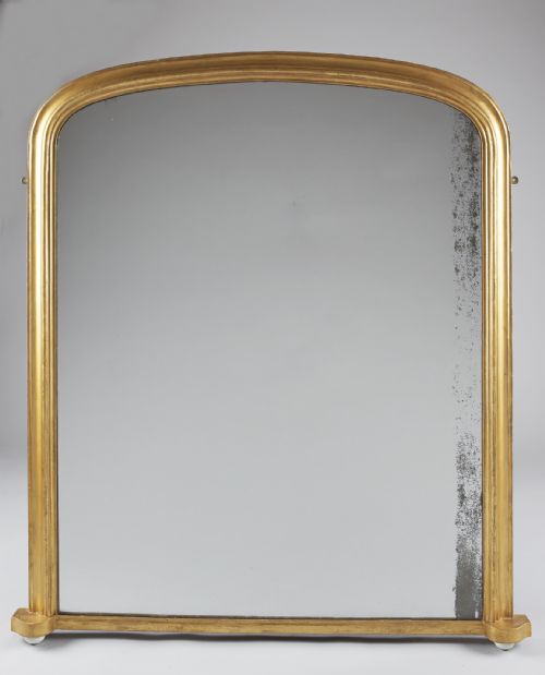 A Large 19th Century English Victorian Gilt Archtop Overmantle Mirror