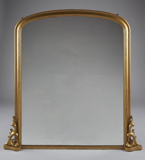 Large 19th Century English Victorian Gilt Archtop Overmantle Mirror