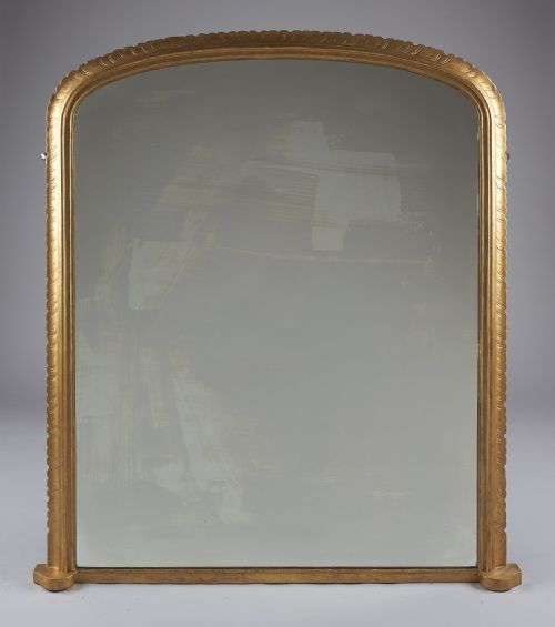 Large 19th Century English Victorian Gilt Archtop Overmantle Mirror