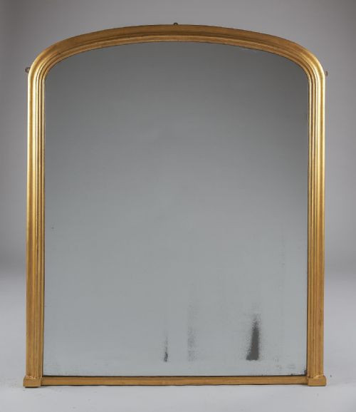 Large 19th Century English Victorian Gilt Archtop Overmantle Mirror