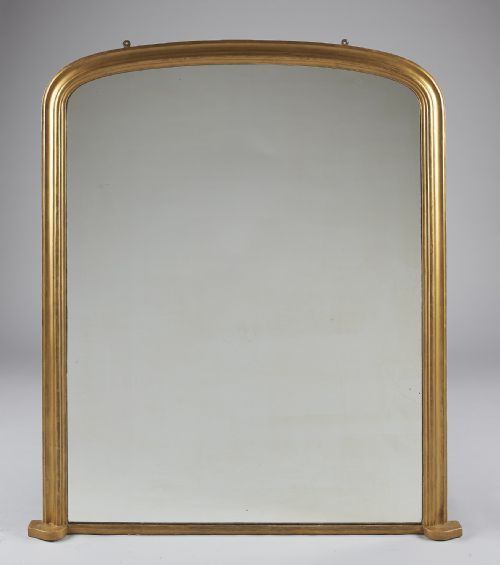 Large 19th Century English Victorian Gilt Archtop Overmantle Mirror