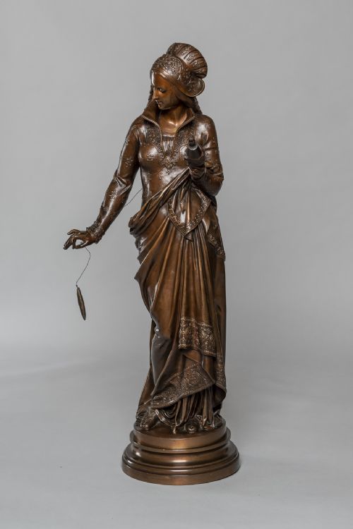 Stunning Large 19th Century Bronze Sculpture By Albert Carrier- Belleuse ' La Fileuse ' 