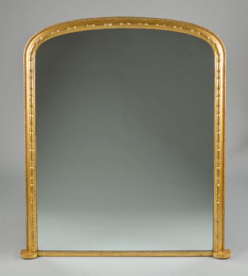 Large 19th Century Victorian English Gilt Archtop Overmantle Mirror