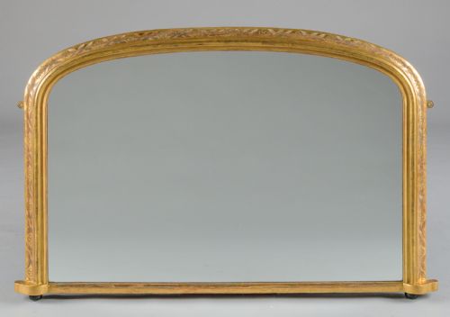 Large 19th Century Victorian English Gilt Archtop Overmantle Mirror