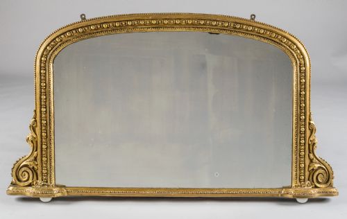 19th Century Victorian English Gilt Archtop Overmantle Mirror Set on Porcelain Feet