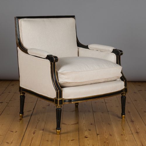 Large French Ebonized and Gilt Bergere Armchair