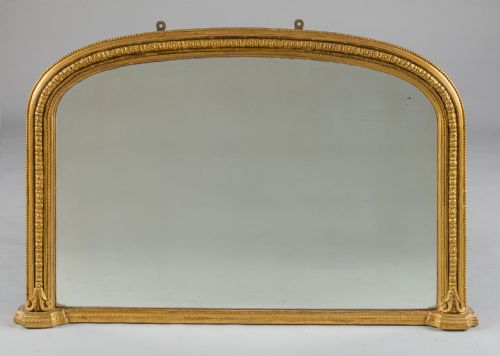 19th Century Victorian English Gilt Archtop Overmantle Mirror