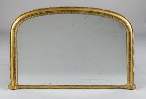 19th Century Victorian English Gilt Archtop Overmantle Mirror
