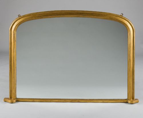 Large 19th Century Victorian English Gilt Archtop Overmantle Mirror