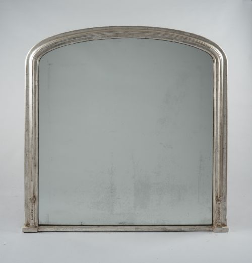 Large 19th Century Victorian English Silvered Archtop Overmantle Mirror