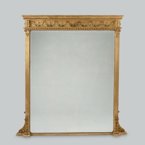 Large 19th Century Victorian English Gilt Overmantle Mirror