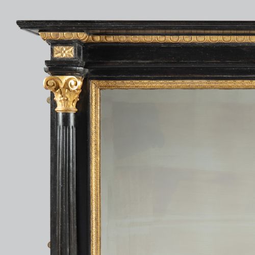 LARGE 19TH CENTURY VICTORIAN ENGLISH EBONISED AND GILT OVERMANTLE MIRROR - ADDITIONAL PHOTO 1