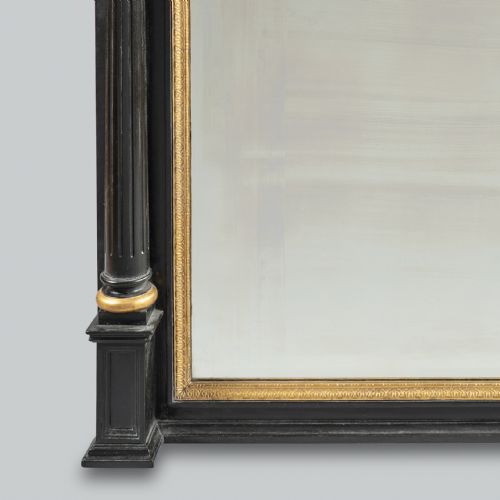 LARGE 19TH CENTURY VICTORIAN ENGLISH EBONISED AND GILT OVERMANTLE MIRROR - ADDITIONAL PHOTO 2