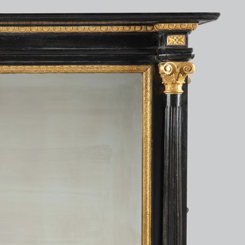 LARGE 19TH CENTURY VICTORIAN ENGLISH EBONISED AND GILT OVERMANTLE MIRROR - ADDITIONAL PHOTO 3