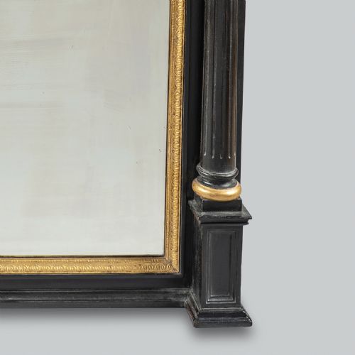 LARGE 19TH CENTURY VICTORIAN ENGLISH EBONISED AND GILT OVERMANTLE MIRROR - ADDITIONAL PHOTO 4