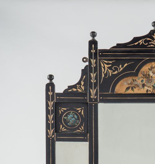 fig 1. Large 19th Century Victorian English Ebonised And Painted Gilt Overmantle Mirror