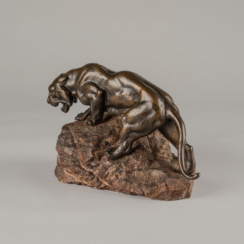 LARGE FRENCH BRONZE SCULPTURE OF A TIGER SET ON A CARVED MARBLE BASE SIGNED ANDREY - ADDITIONAL PHOTO 6