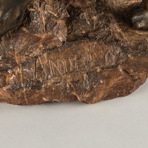 LARGE FRENCH BRONZE SCULPTURE OF A TIGER SET ON A CARVED MARBLE BASE SIGNED ANDREY - ADDITIONAL PHOTO 8