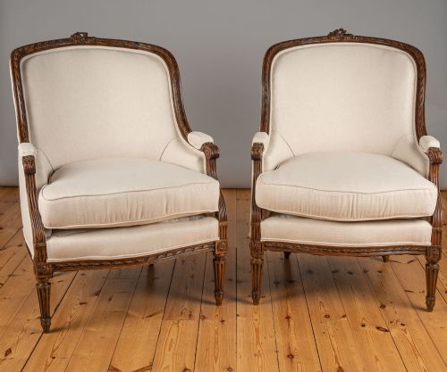 A Pair of Large French Louis Xv Style Walnut Armchairs