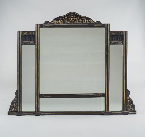 Large 19th Century Victorian English Ebonized and Gilt Overmantle Mirror