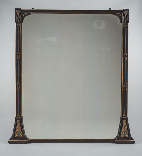 Large 19th Century Victorian English Ebonised and Parcel-gilt Overmantle Mirror