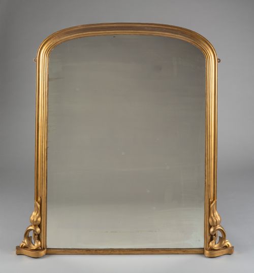 Large 19th Century Victorian English Gilt Archtop Overmantle Mirror