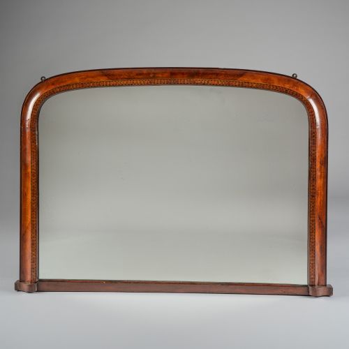 Large 19th Century Victorian English Walnut and Marquetry Overmantle Mirror